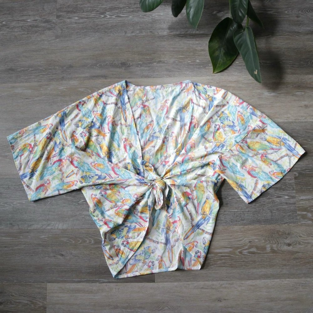 Scarlet Macaw parrot tie blouse